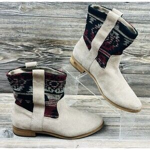 Toms Laurel Boots Womens Size 10 Tribal Desert Print Beige Suede Bootie Slip On